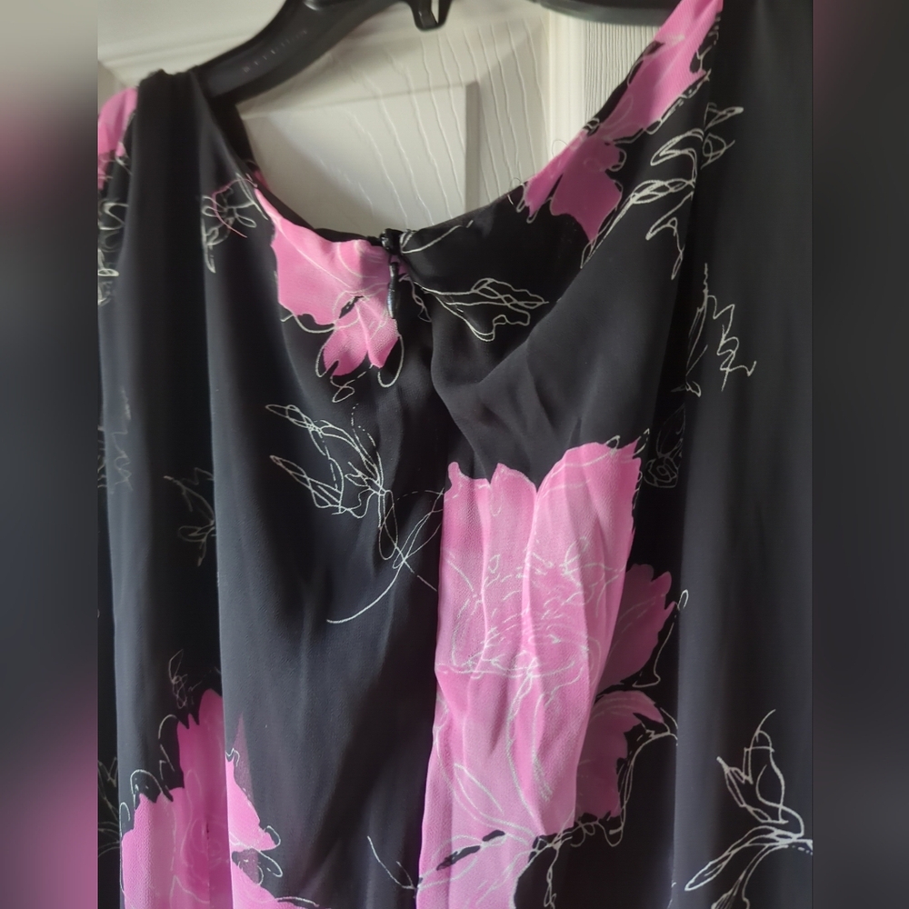 Menu 👗Designer Floral Sleeveless Dress Size 16 Black Pink White Fully lined - Picture 10 of 13